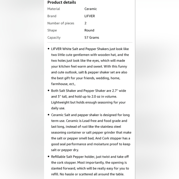Lifver Salt & Pepper shakers ☆ white porcelain ☆ cork tops ☆ BRAND NEW in box ☆ - Picture 13 of 13